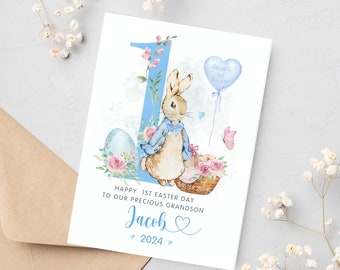 1st Easter Card for Grandson First Easter Greetings for Son Nephew Baby Boy Child Peter Rabbit Bunny Personalized Printable Gift Custom Card