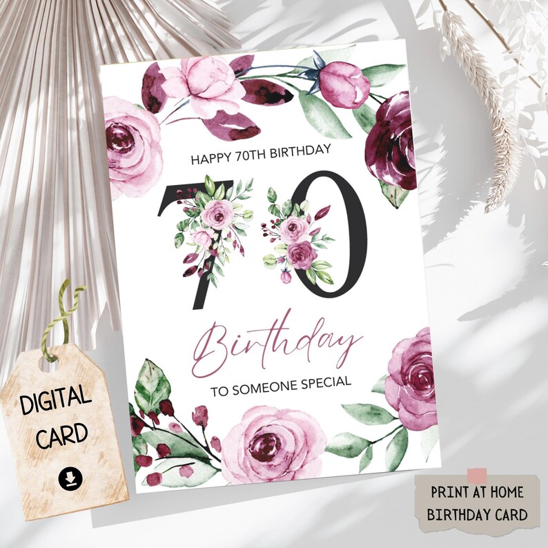 Printable 70th Happy Birthday Card Instant Download Blank Interior 70th ...