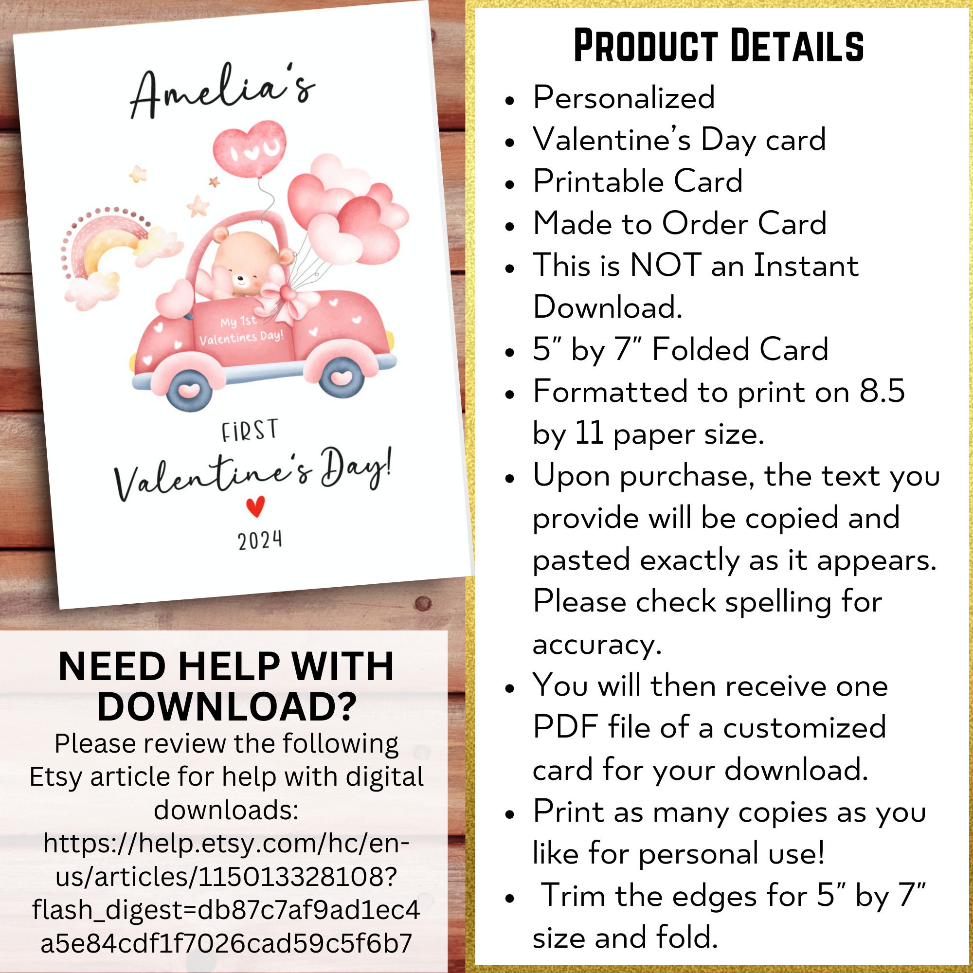 Baby's First Valentines Day 1st Valentine's Name Card Personalized ...