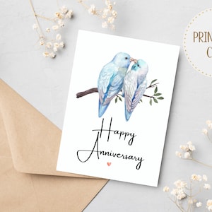 Carte d'anniversaire imprimable | Mari | femme | Pour les deux | Petite amie | Petit ami | Téléchargement instantané | Oiseaux d'amour à l'aquarelle | Plié 5 x 7