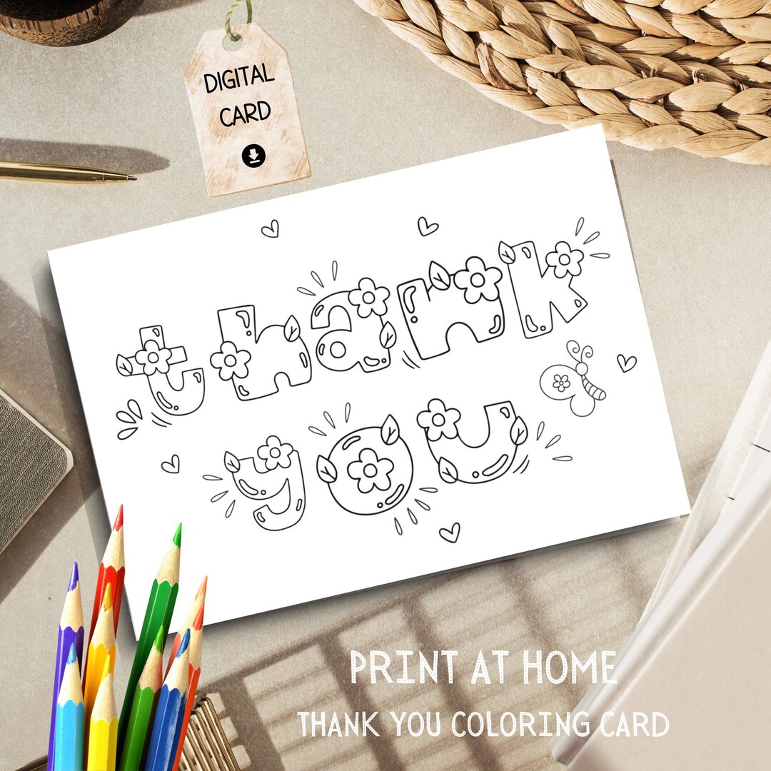 Printable Thank You Coloring Card From Child Color Your Own DIY Thank ...