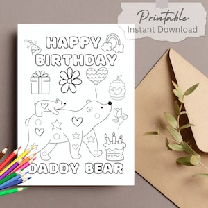 Kleurkaart vader verjaardag afdrukbaar voor kinderen Verjaardag kleurplaat vader DIY verjaardagskleurkaart voor papa zelfgemaakte papa beer cadeau