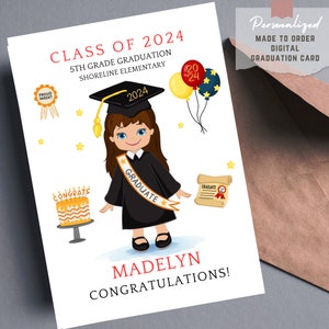Carte de remise des diplômes personnalisée téléchargeable pour enfants Félicitations préscolaire maternelle 1er 2e 3e 4e 5e année imprimable Diplômés promotion 2025