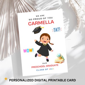 Carte de remise des diplômes personnalisée téléchargeable Félicitation préscolaire Maternelle Diplômé premier deuxième troisième n'importe quelle année classe de 2025 imprimable