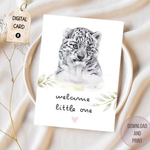 Bienvenue tout petit bébé tigre carte de voeux imprimable animal sauvage nouveau bébé femme enceinte carte grossesse baby shower bricolage amoureux de la nature