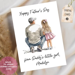 Personalisierte Karte des kleinen Mädchens des Vatis, alles Gute zum Geburtstag, Vatertag, danke, 1. Vatertag | Aquarell Papa und Kind | Druckbares Andenken