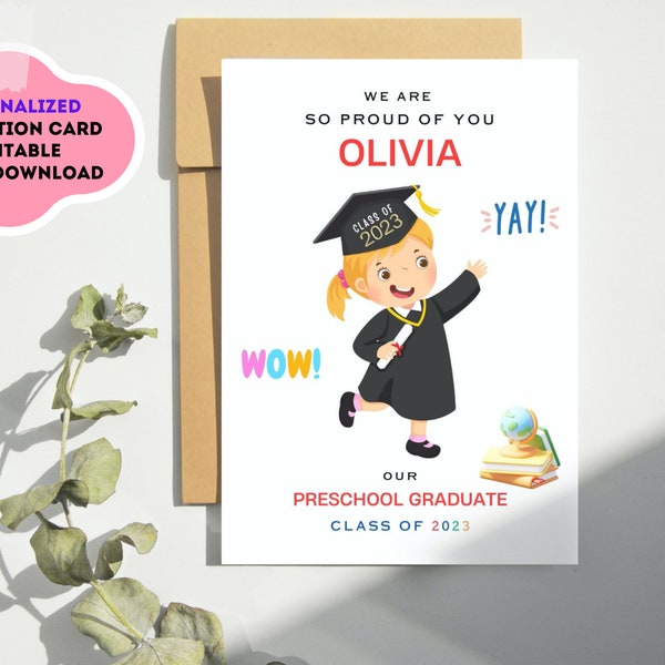 Downloadable Personalized Graduation Card | Congratulation Preschool Grad | Custom Printable Digital Download | Custom Name Card | Grad 2024
