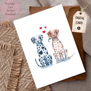 Valentijnsdag kaart Afdrukbare Valentijnsdag kaart schattige Dalmatiërs koppels kaart voor vrouw echtgenoot vriend vriendin hondenliefhebbers