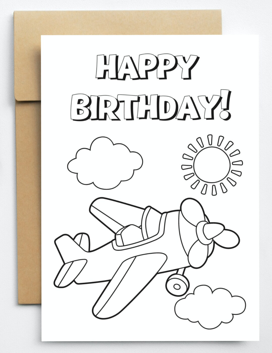 Printable Happy Birthday Coloring Card, Printable Card, Print at Home