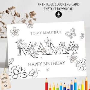 Printable Mama Birthday Coloring Card Activity Floral Coloring Card for Mother DIY Downloadable Kids Coloring Card Handmade Gift for Mom