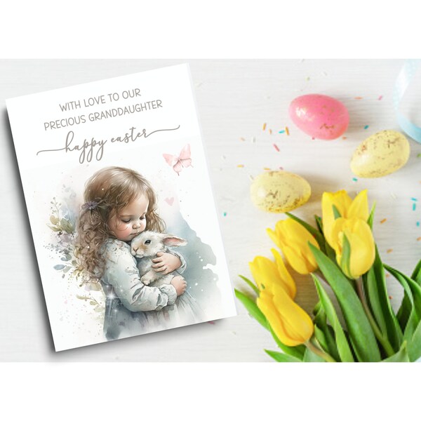 Easter Card for Granddaughter Happy Easter Wishes from Grandparents Girl Card Bunny Watercolor Card from Grandma and Grandpa Print at Home