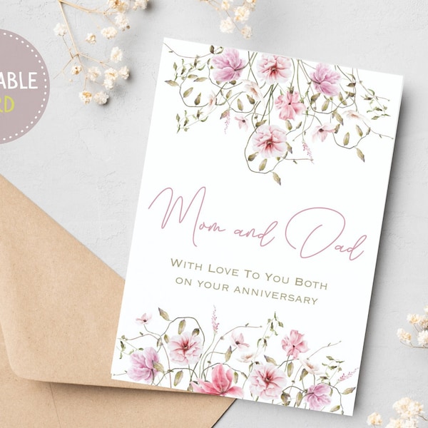 Anniversary Card for Parents Happy Anniversary Mom and Dad Printable Parents Anniversary Card for Mom + Dad DIY Parents Anniversary Gift