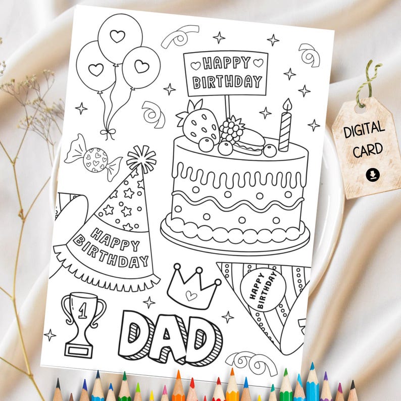 Dad Birthday Coloring Card Printable Download Kids Colouring Card for ...