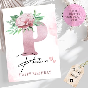 Cartão personalizado decorativo flores silvestres monograma nome personalizado cartão de aniversário flores silvestres baixar e imprimir cartão para mãe irmã amiga prima