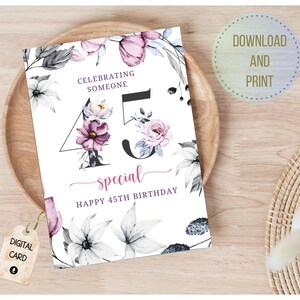 Printable 45th Happy Birthday Card DIY Instant Download Blank Interior ...