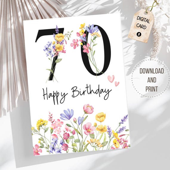 Biglietto Auguri 70° Compleanno Donna Con Colibrì E Fiori Viola | Old English Company | 150x150mm | Interno Vuoto