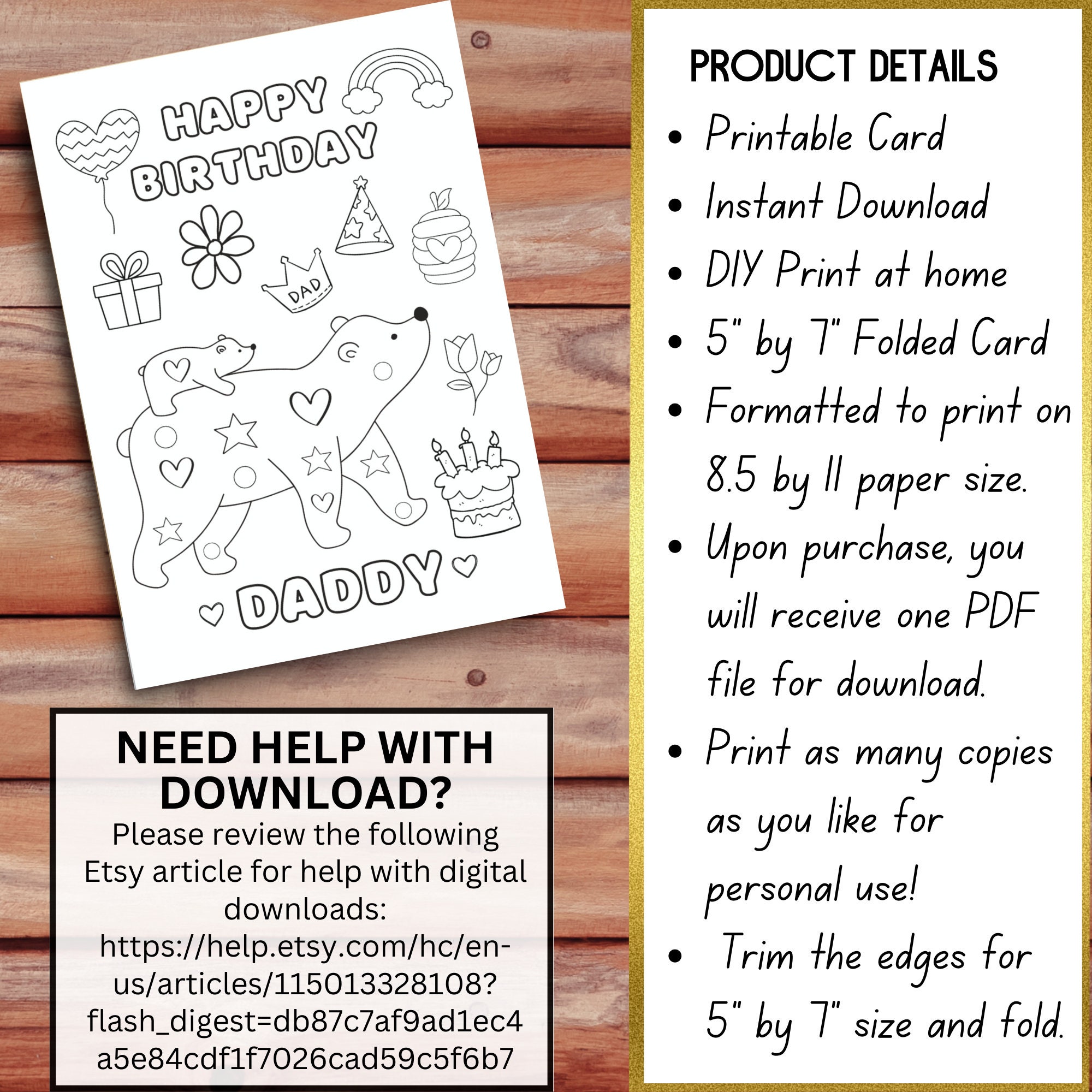 PRINTABLE Birthday Card for Dad Happy Birthday Coloring Card for Dad ...