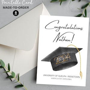 Carte de remise des diplômes personnalisée téléchargeable | Casquette de remise des diplômes | Téléchargement numérique imprimable personnalisé | carte de visite personnalisée | Diplômé 2025