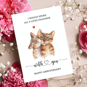 Tarjeta de aniversario Aniversario de bodas para los amantes de los gatos para el esposo para la esposa para el novio para la novia Tarjeta imprimible DIY Tarjeta de felicitación en blanco