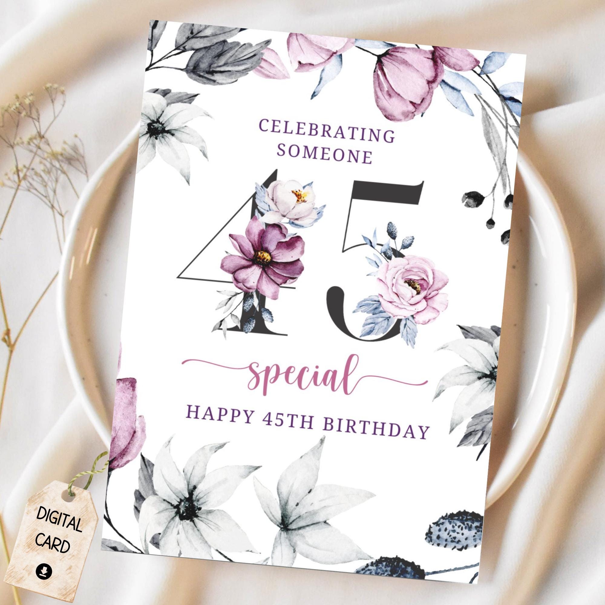 Printable 45th Happy Birthday Card DIY Instant Download Blank Interior ...