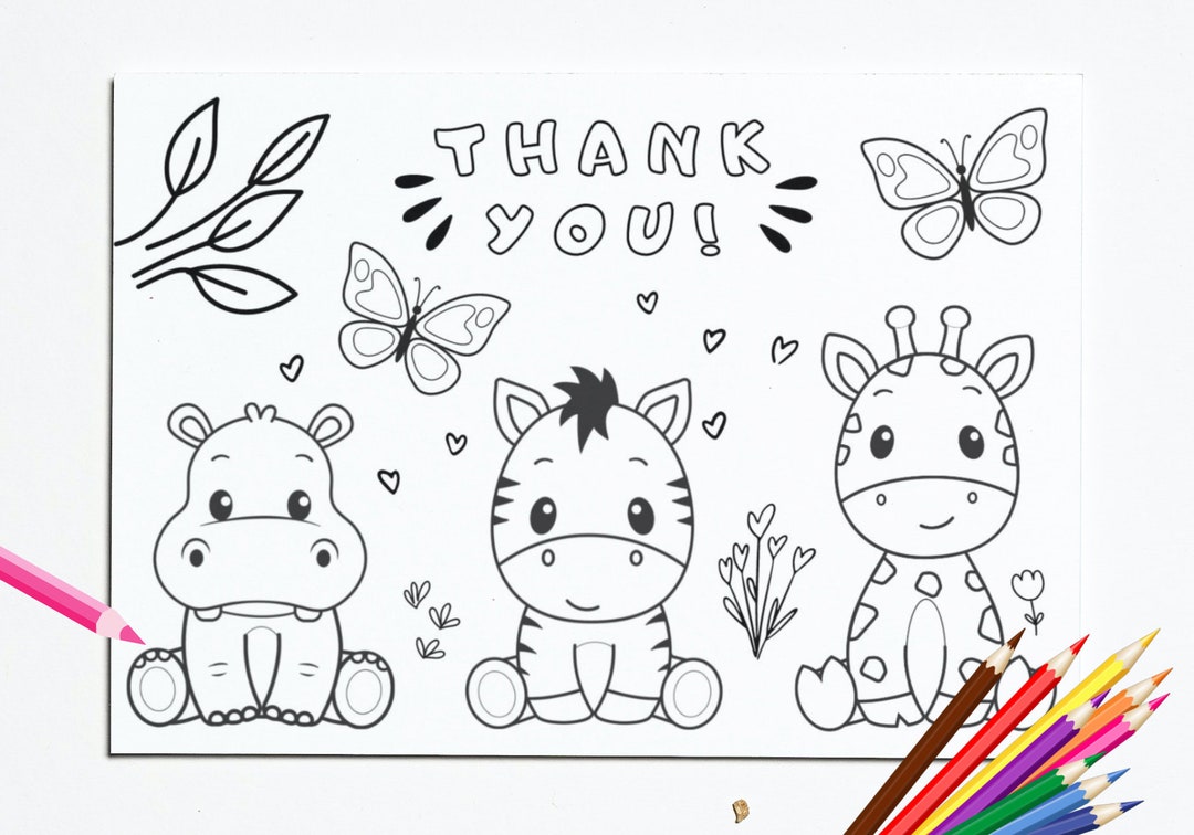 PRINTABLE Thank You Coloring Card for Kids DIY Print and Color Homemade