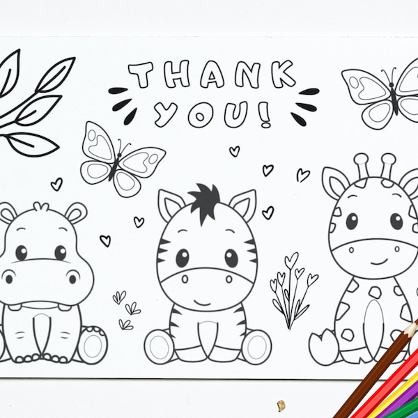 PRINTABLE Thank You Coloring Card for Kids DIY Print and Color Homemade Thank You Coloring Card for Kids Classroom Greeting Card Cute Craft