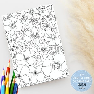 Blumenfarbkarte | Blumen färben | Kinder Malkarte | Druckbare Ausmalkarte | Sofortdownload | Leeres Innere, 5x7 gefaltete Karte