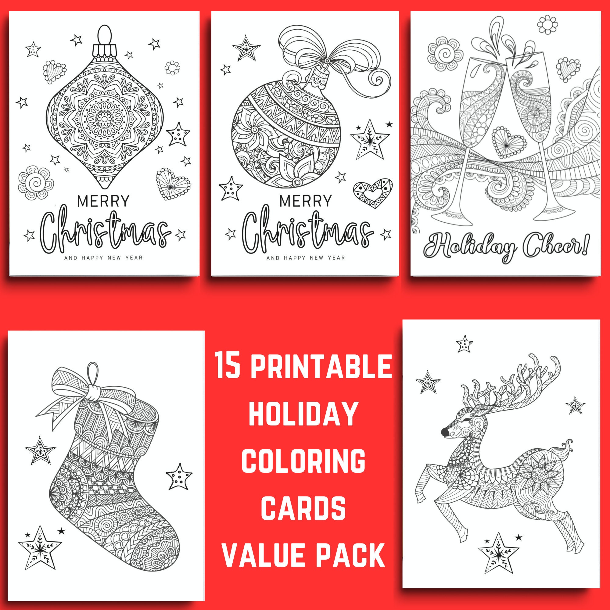 Christmas Mandala Art Coloring Cards Notebook Doodles Colorable Holiday ...