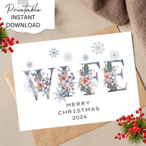 Frau Weihnachtskarte Blumen Frohe Weihnachten Frau Weihnachtskarte für Frau Schneeflocken Weihnachtskarte für Frau Feiertagskarte DIY druckbare Karte