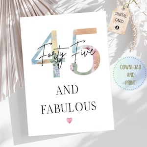 45. alles Gute zum Geburtstag Karte zum ausdrucken, Sofortiger Download 45