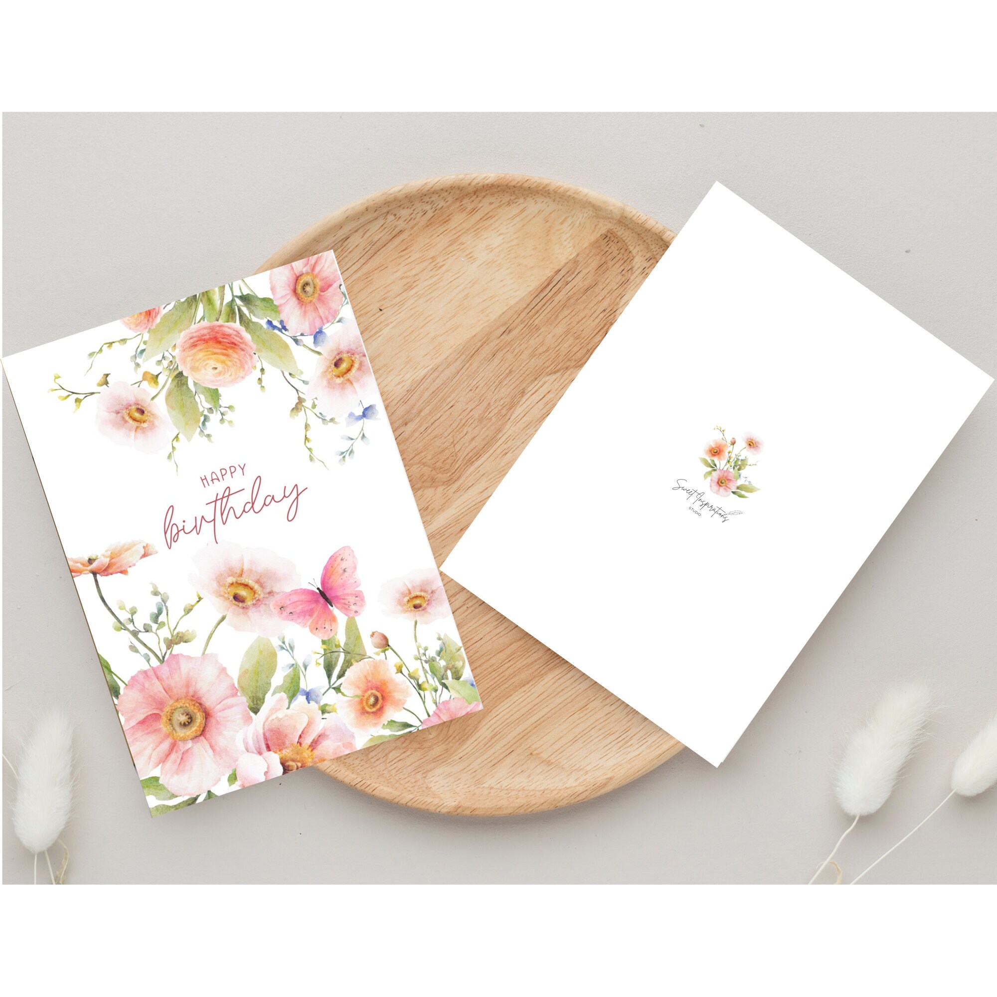 Süße Geburtstagskarte Für Die Tante – Mit Floralem Blumenstrauß & Schmetterlingen | Blanko-Innenseite Zum Selbstgestalten