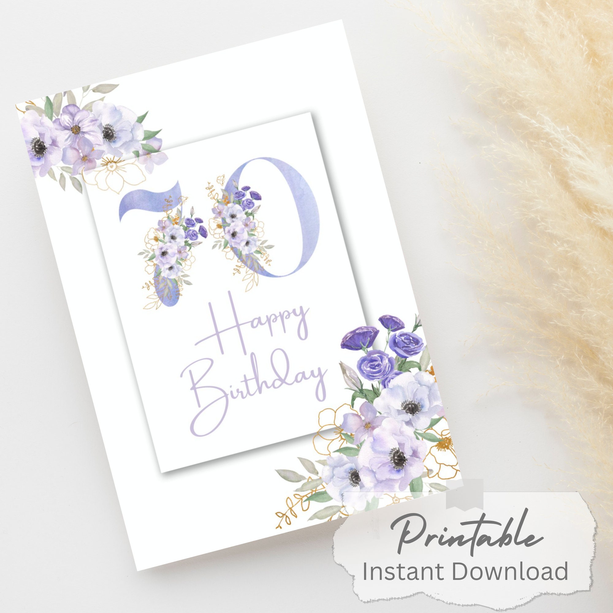 Printable 70th Happy Birthday Instant Download Blank Interior 70th ...