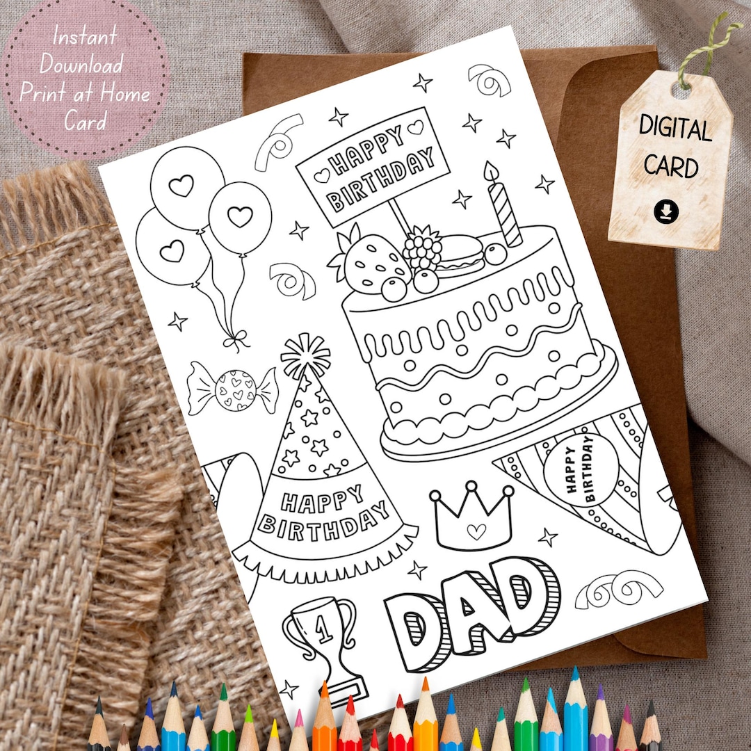 Dad Birthday Coloring Card Printable Download Kids Colouring Card for ...