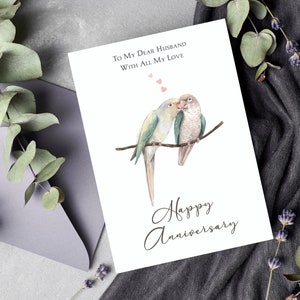 Tarjeta de aniversario imprimible para él / Para marido / Descarga instantánea / Arte de acuarela / Interior en blanco / Tarjeta doblada 5x7 / Deseos de aniversario