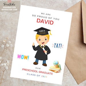 Tarjeta de graduación personalizada descargable / Felicitaciones para graduados de preescolar / Descarga digital imprimible personalizada / Tarjeta de nombre personalizada / Graduado 2025