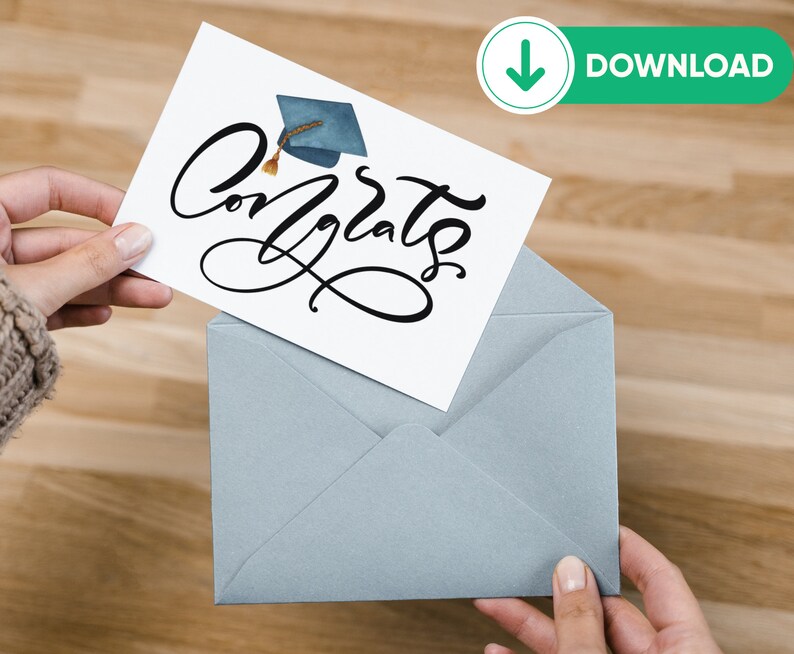 Graduation Card Cursive Instant Download Printable Graduation Card | Congratulations Graduate ...