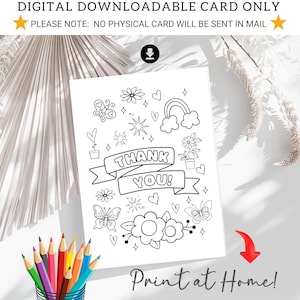 Thank You Coloring Card Print and Color Card Printable Digital Download Thanks Gratitude Thankful Blank Thank You Card Fun Coloring Card