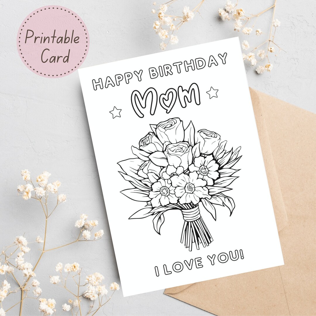 PRINTABLE Fun Floral Coloring Card for Mom's Birthday - Etsy