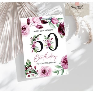 60. alles Gute zum Geburtstag Karte zum ausdrucken, sofort Download 60. Geburtstags-Meilenstein-Karte für Sie