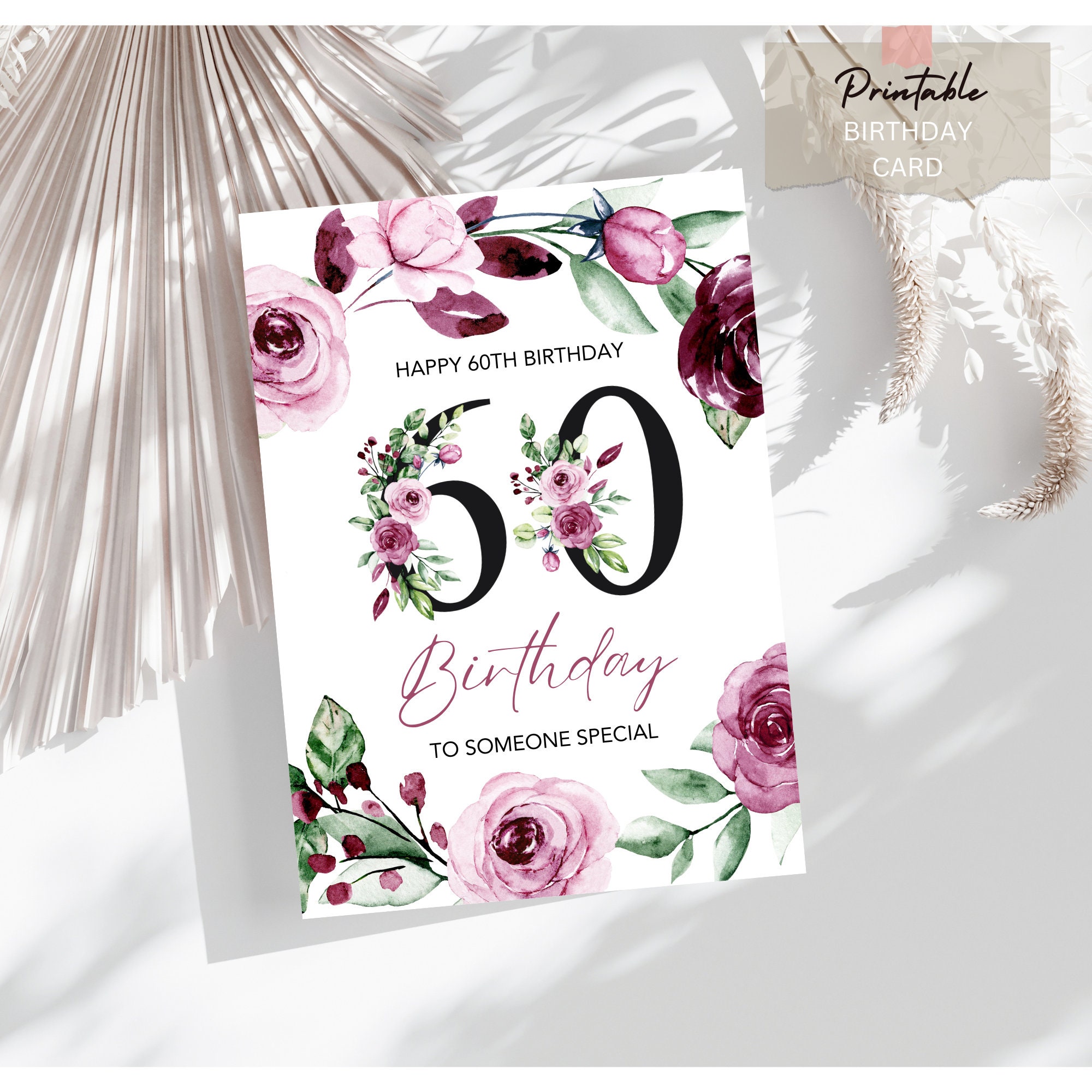 Printable 60th Happy Birthday Card Instant Download Blank Interior 60th ...