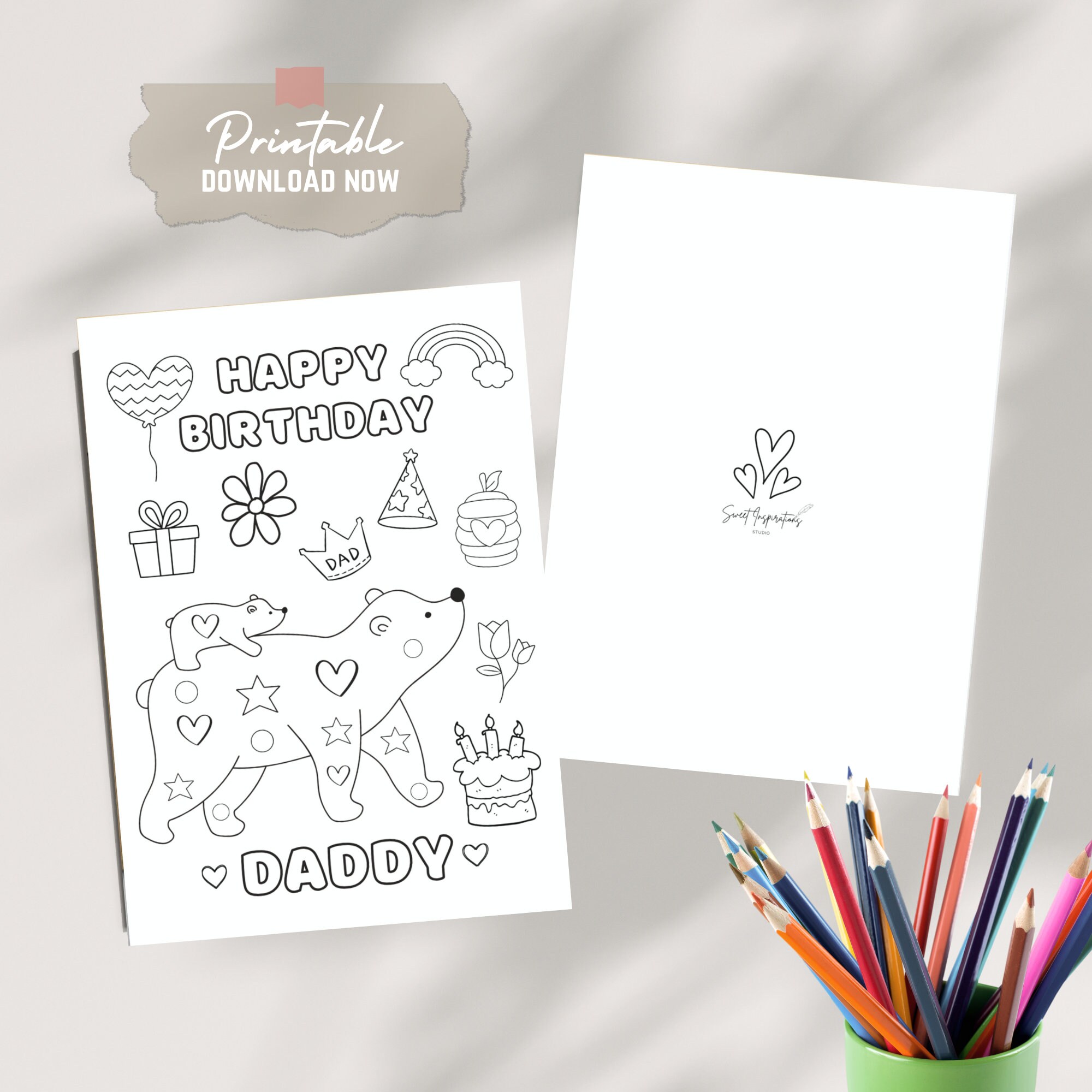 PRINTABLE Birthday Card for Dad Happy Birthday Coloring Card for Dad ...