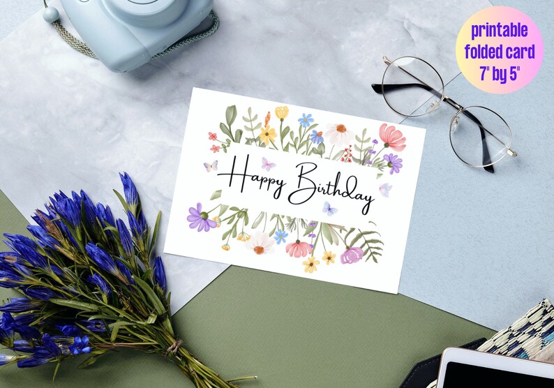 Printable Birthday Card for Her Instant Download Watercolor Blank ...