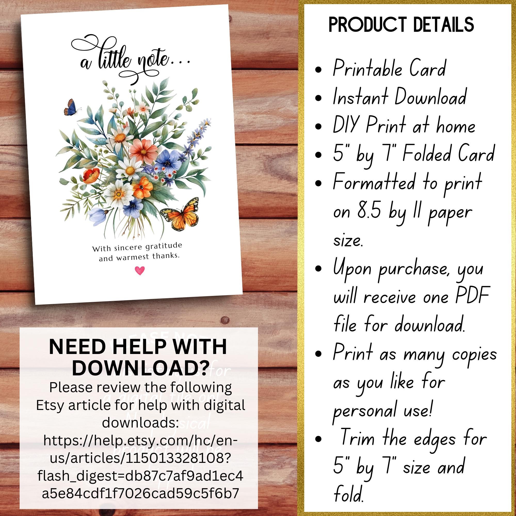 Floral Wildflowers Bouquet Thank You Note Card Printable (digital ...