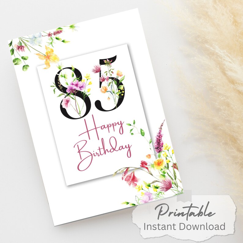 Printable 85th Happy Birthday Card Instant Download Blank Interior 85th ...