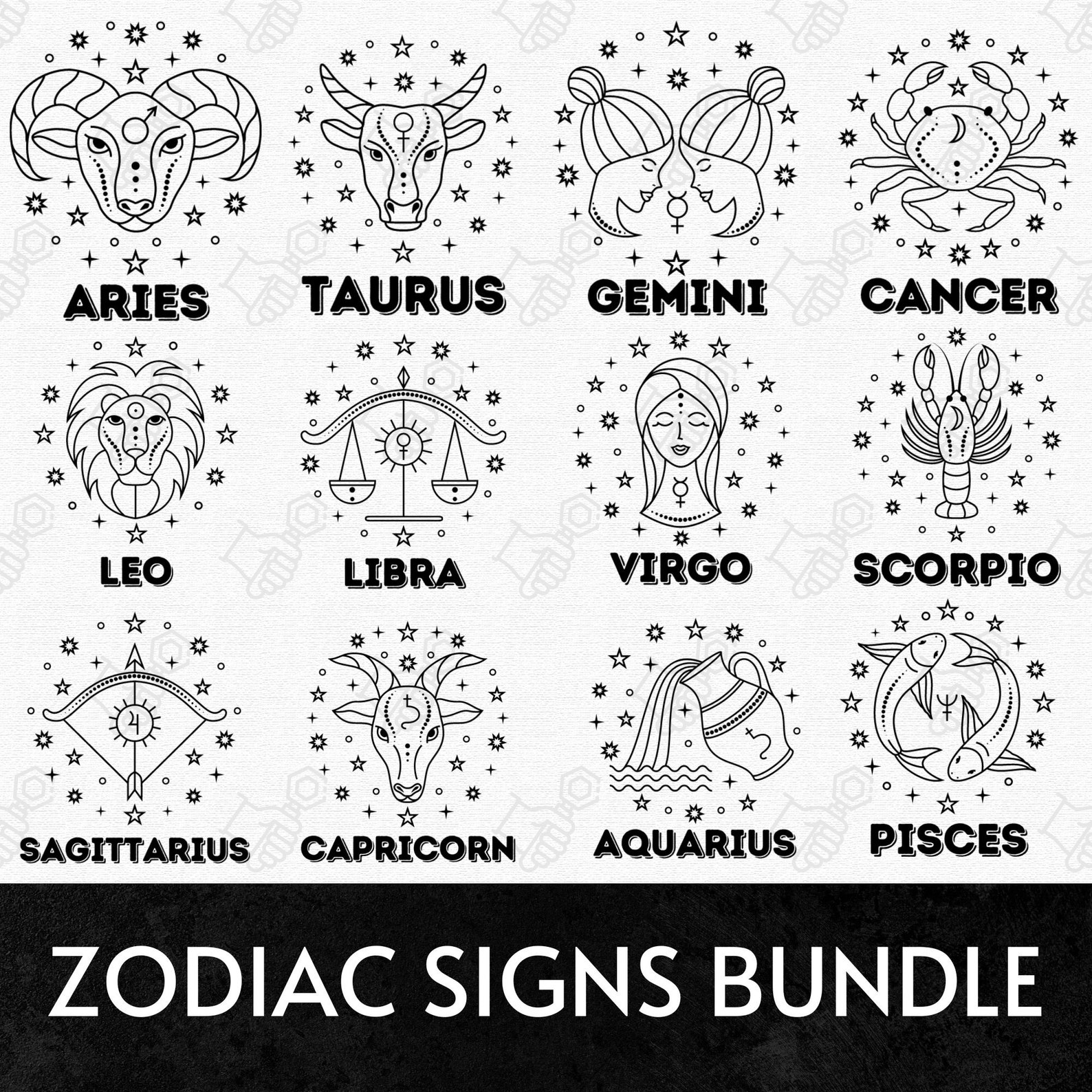 ZODIAC SIGNS BUNDLE Svg, Horoscope Svg Png, Astrology Svg, Zodiac Svg ...