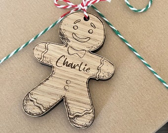 Christmas Personalised Gingerbread Gift Tag Names - Christmas Present Name Tags - Birthday Gift Tags -  Wooden Gift Tag Names