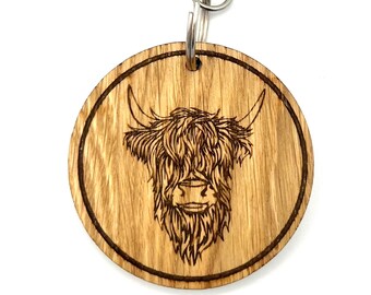 Highland Cow Keyring - Scottish Cow Keyring - Birthday Gift -  Keychain - Christmas present  - Hairy Cows - wooden keyring - highland coo