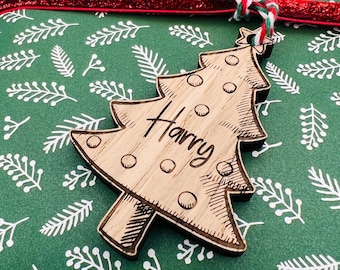 Personalised Christmas Tree Gift Tags | Wooden Christmas Name Tags