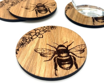 Wooden Bee Coasters - Nature - Table Coasters - Drink Coasters - Wooden Coasters - Bee Lovers Gift - home warming gift