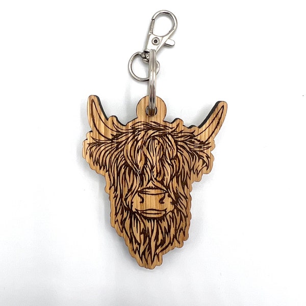 Highland Cow Keyring - Scottish Cow Keyring - Cadeau d’anniversaire - Porte-clés - Cadeau de Noël - Vaches poilues - porte-clés en bois - highland coo